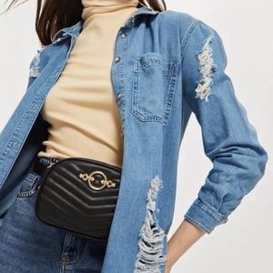 NWT Topshop Rip Detail Oversized Denim Shirt